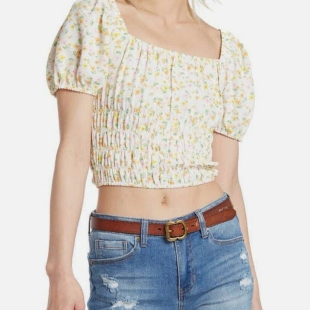 Nordstrom Elodie Floral Smocked Crop Top Floral Summer Yellow Womens Size S